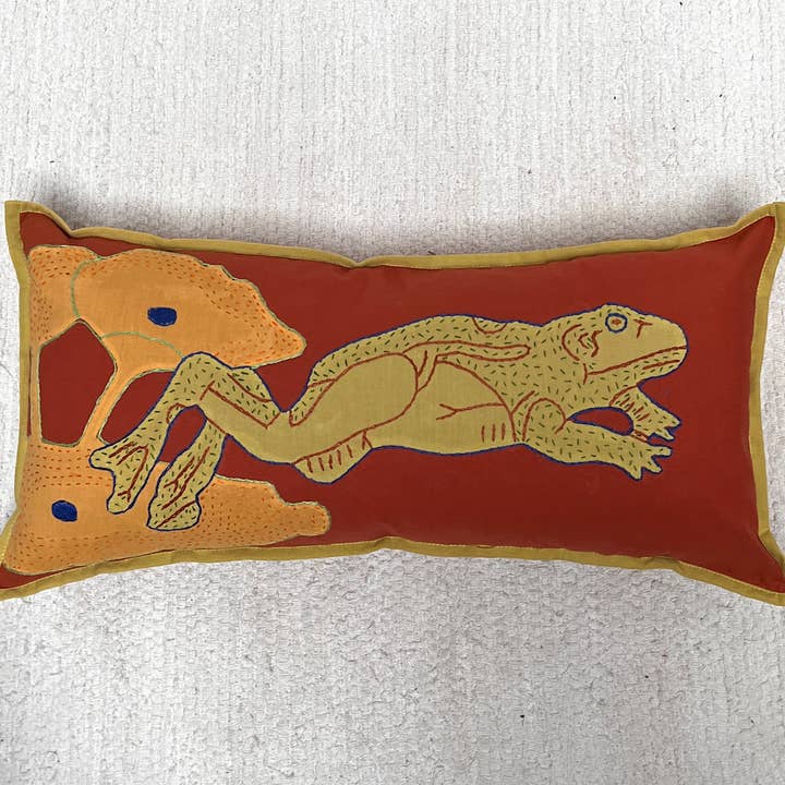 natural habitat - Wholesale Throw/Decorative Pillow - Pillow Applique/Embo 09X19 Leaping Frog Red