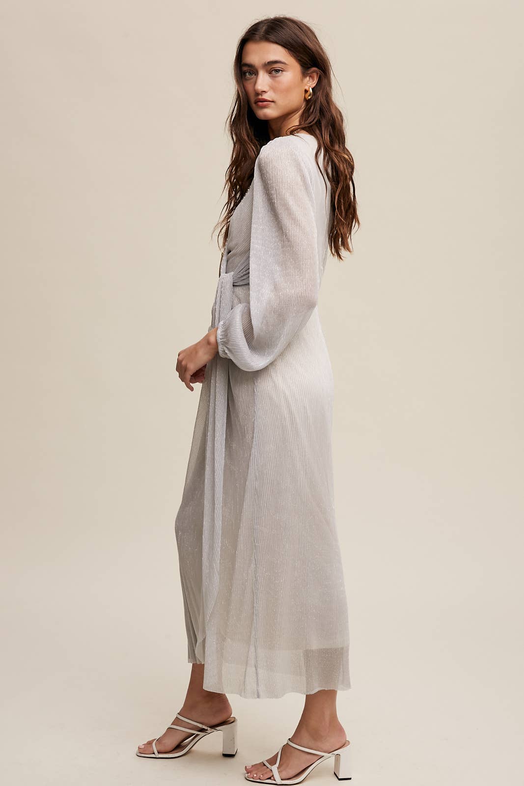 Listicle - Wholesale Jurk - Dames - Glanzende geplooide wikkel midi-jurk LD132215