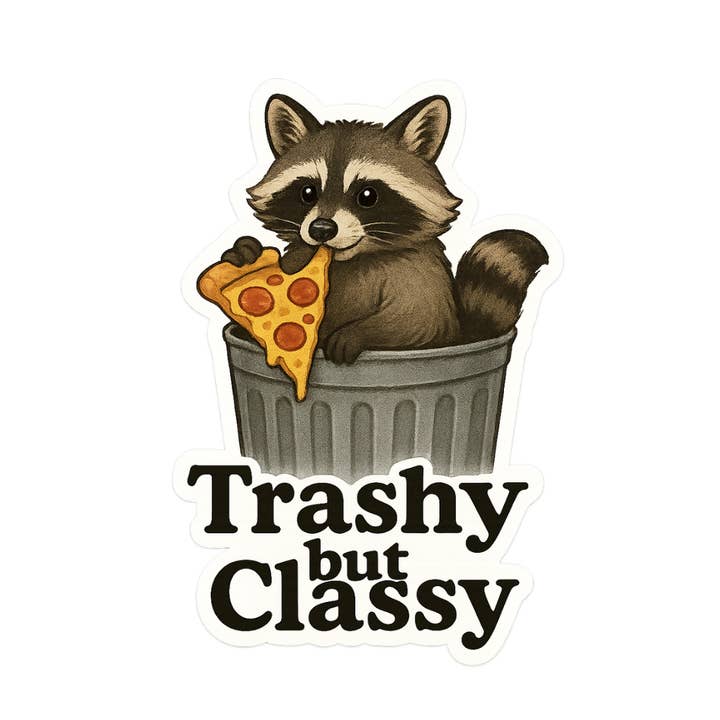 Slightly Askew Art - Wholesale Sticker - "Trashy but Classy" Funny Raccoon / Trash Panda Sticker2