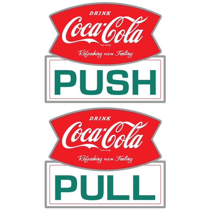 RetroPlanet - Wholesale Sticker - Coca-Cola Push Pull Door Sticker Set of 2