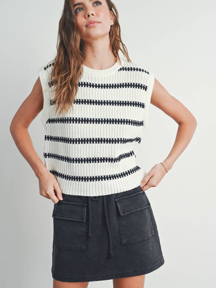 BUTTERMELON - Wholesale Tank Top - Women's - Crew Neck Striped Knit Tank Top - BMW7324
