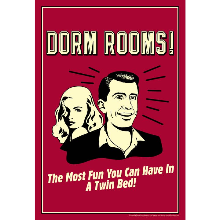 Kolligieværelser! Den mest sjove oplevelse, du kan have i en enkeltseng! Retro humor vægkunst for engroshandel hos Gotham Gifts