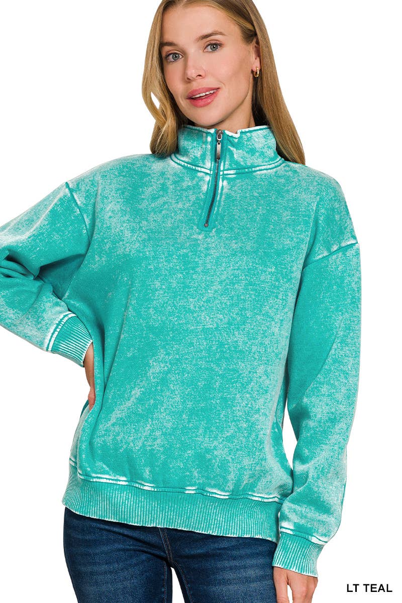 42POPS - Wholesale Sweatshirt - Women's - ,..0810 Acid Wash Fleece Half Zip Pullover SI-2674811