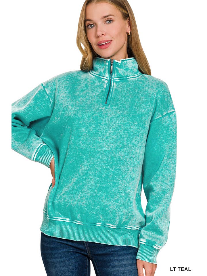 42POPS - Wholesale Sweatshirt - Women's - ,..0810 Acid Wash Fleece Half Zip Pullover SI-2674811