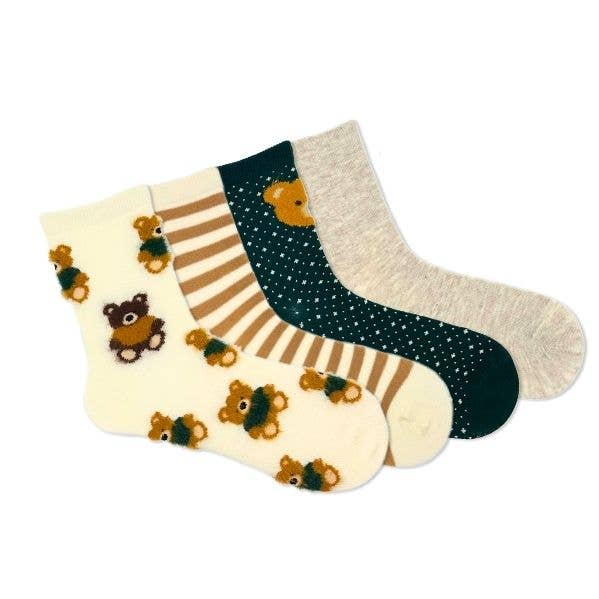 Teddy Bear Feather Mid-Crew Fashion Socks, Multi for wholesale by High Point Design