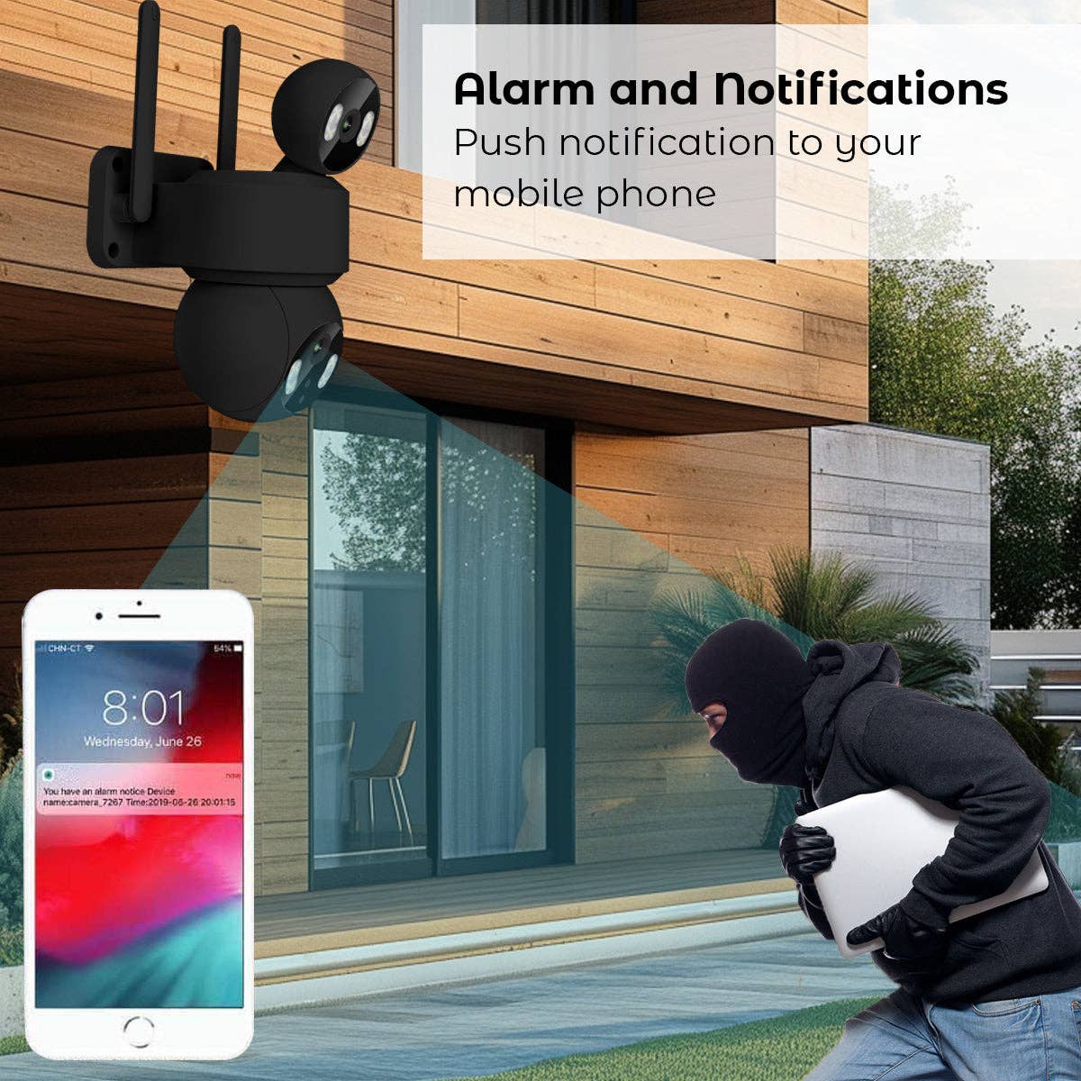 ENER-J - Vente Lampe d'extérieur/de jardin - Caméra IP Dôme Extérieure Double Lentille Wi-Fi Intelligente IP652