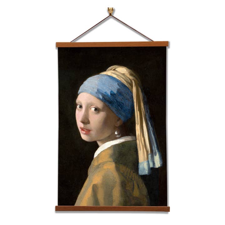 Fille avec boucles d'oreilles en perles - Johannes Vermeer - Décoration murale pour la vente par Vintage Banners