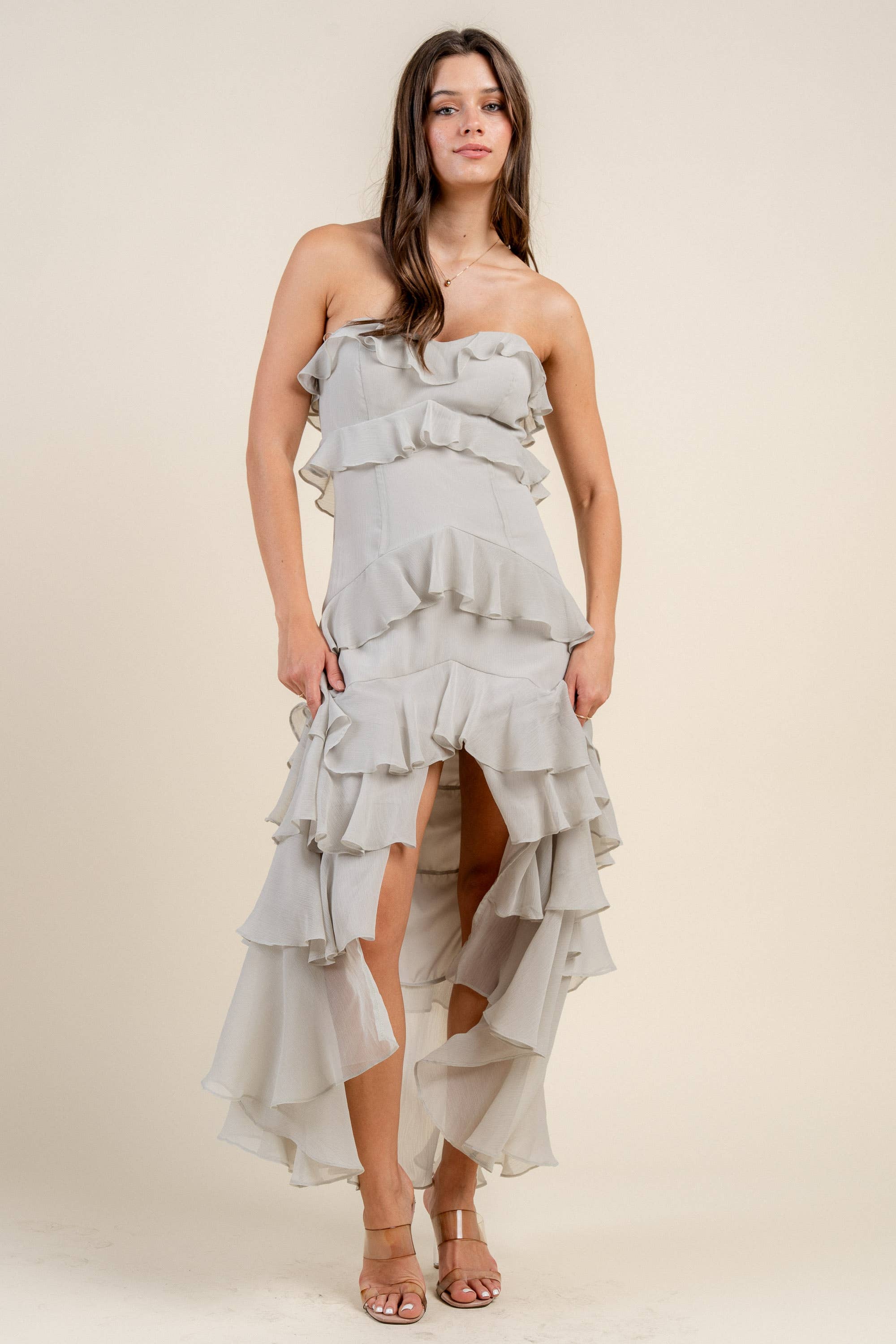 BEIVY & COLLABO – wholesale Klänning - Dam – BD12806K / YORYU CHIFFONG VOLANGLAGER MAXIKLÄNNING3