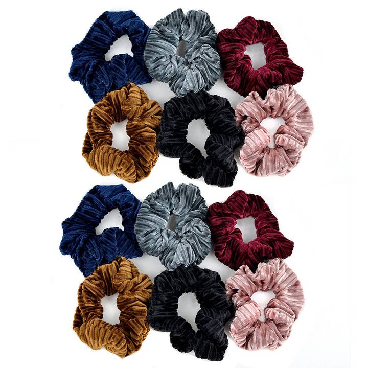 12pc Solid Velvety Scrunchie Hair Ties for wholesale by Selini New York