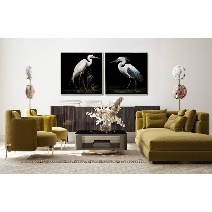 Black White Green Midnight Heron Ii Canvas Wall Art for wholesale on Faire1