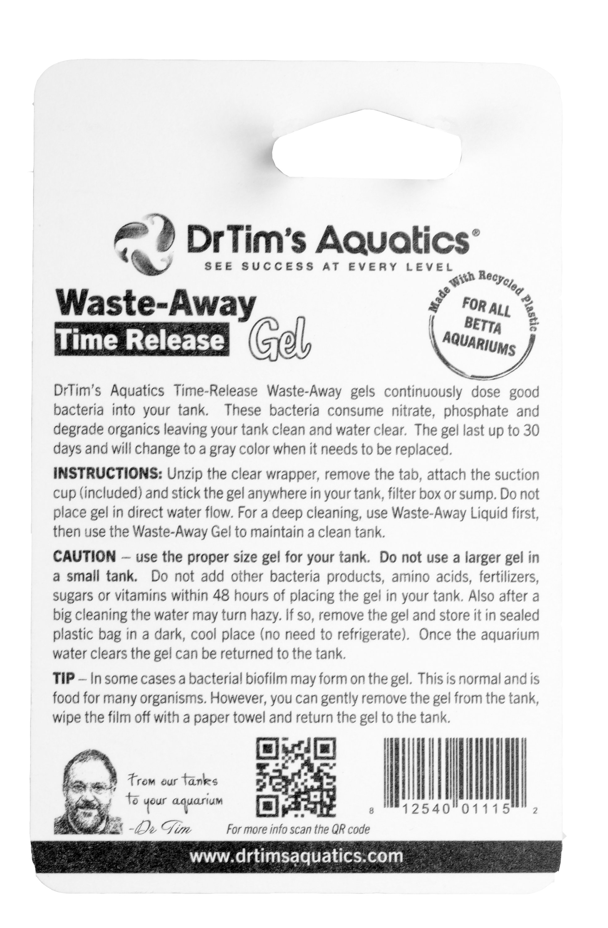 DrTim's Aquatics - Wholesale Pet Supplement - Not Cat/Dog - Betta Waste-Away Gel SM1