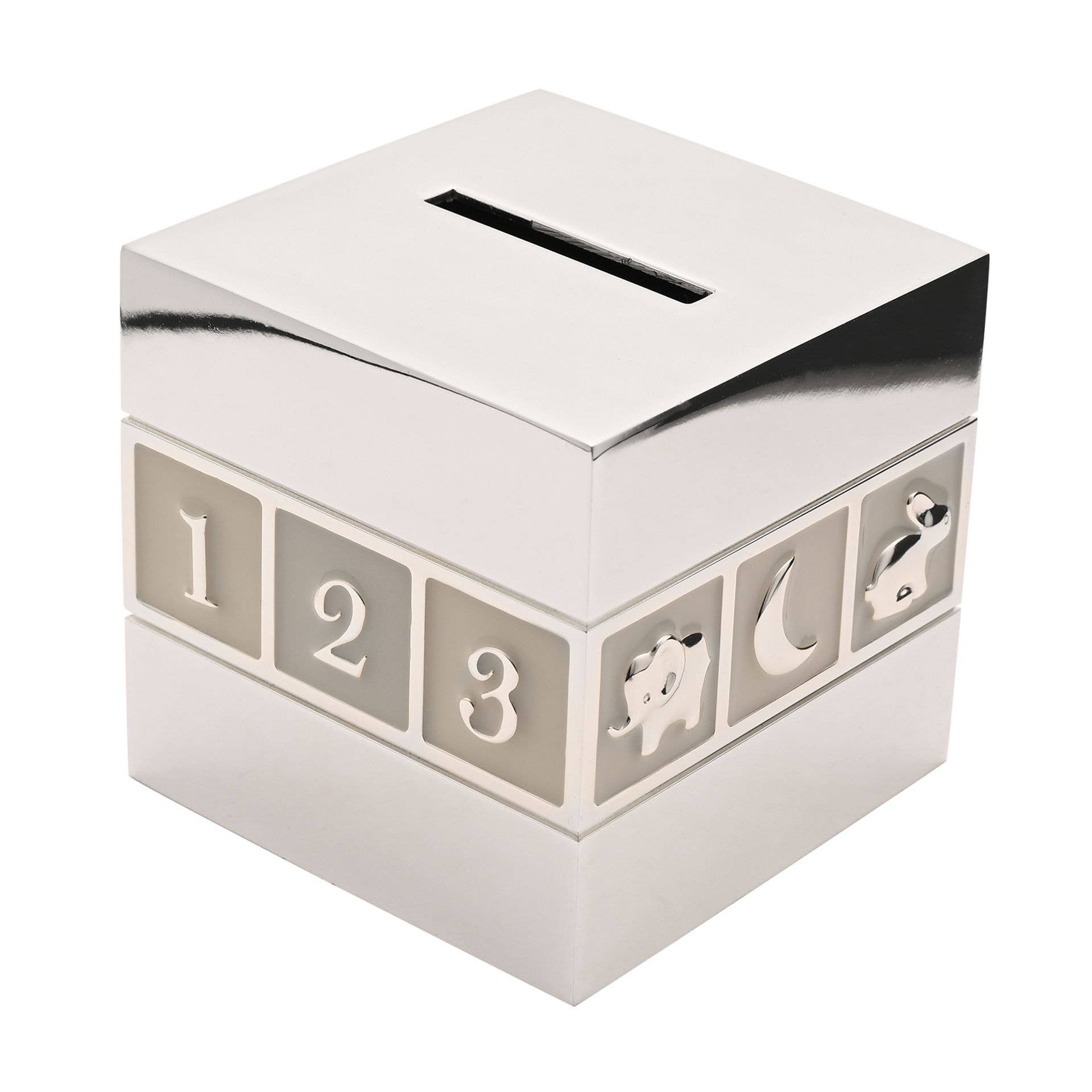 WIDDOP and Co. US - Wholesale Money/Piggy Bank - Bambino Silverplated ABC/123 Cube Money Box1