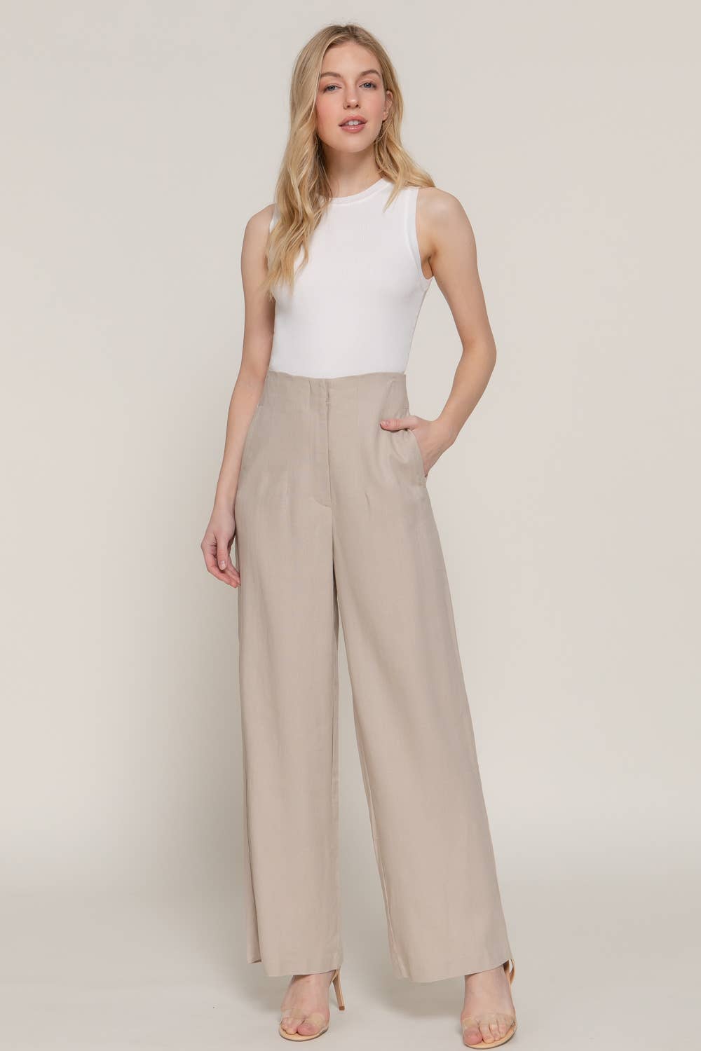 Active Basic | Active USA - Wholesale Pants - Women's - High Waist Pintuck Detail Straight Linen Pants11