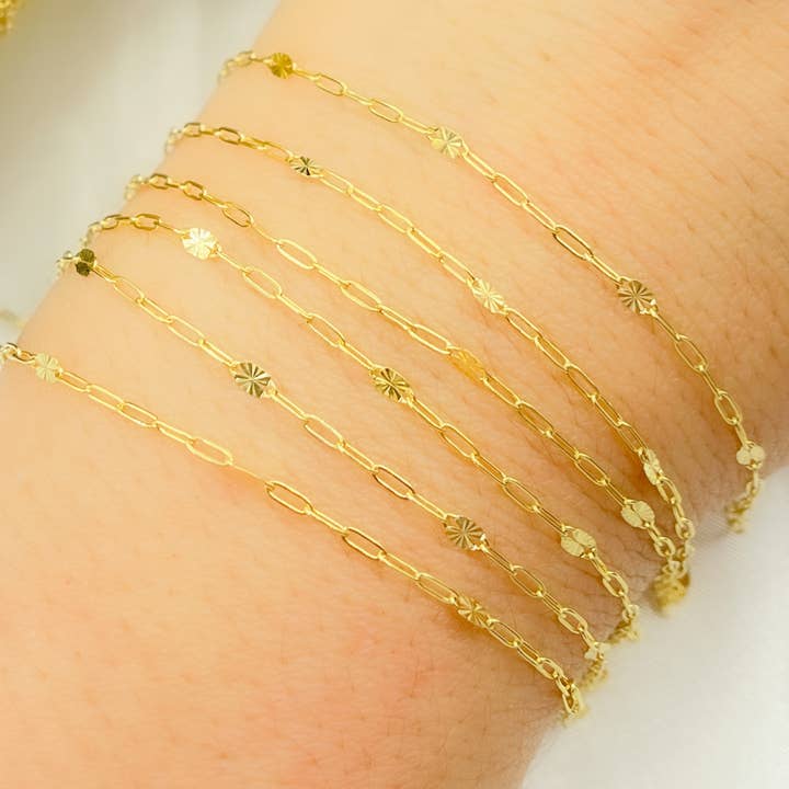 035FV84BYft. 14 k massivt guld slät pappersklämma och diamantskuren oval länkkedja för wholesale av Tresor Jewelry Inc.