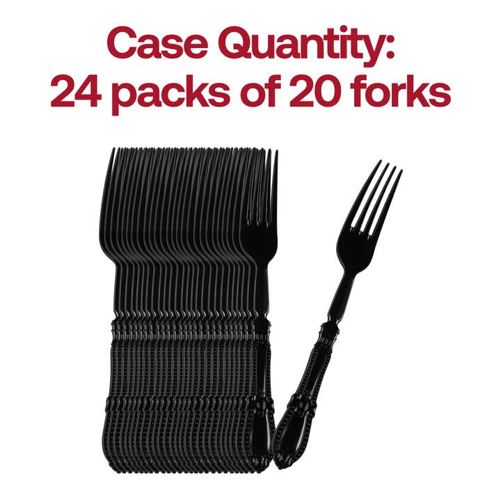 Smarty had a Party - Wholesale Disposable Tableware Pack - Black Baroque Disposable Plastic Dinner Forks - 20 pcs3