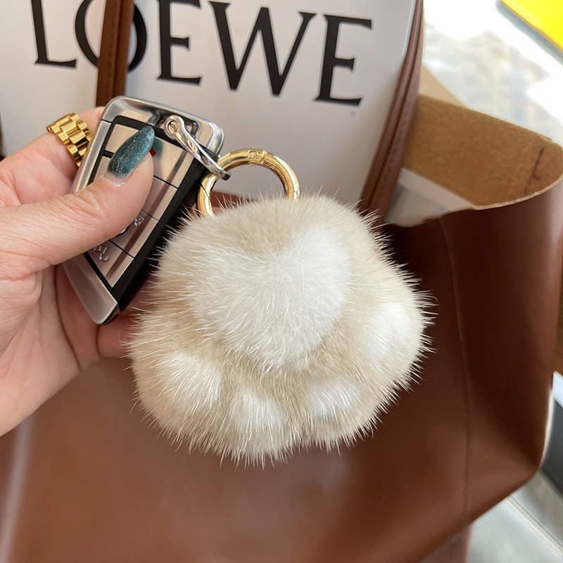 FurDecoration - Venta al por mayor Llavero - Mujer - Llavero de Peluche con Forma de Patita de Gato Pequeña de Piel de Visón para Bolso y Llaves de Coche1