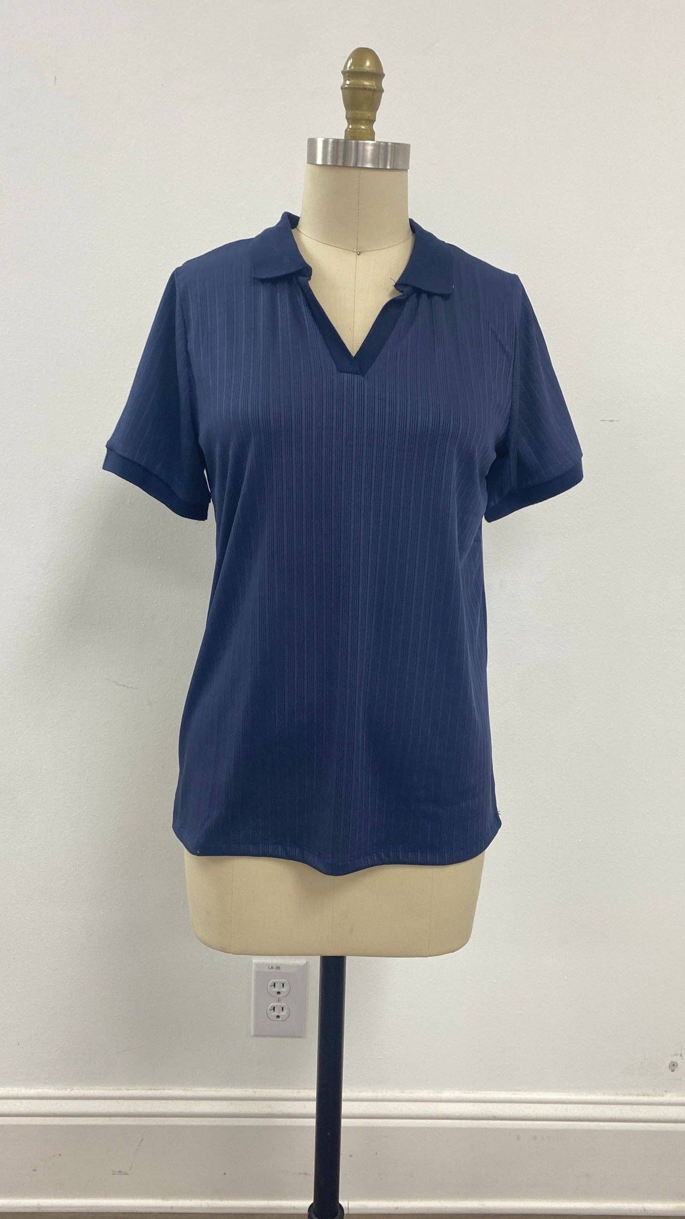 Rib Knit Polo Top, Navy Blue for wholesale on Faire4