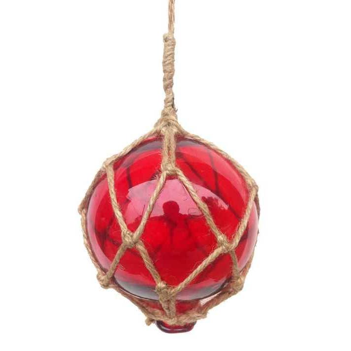 Flutuador japonês vermelho da pesca da bola de vidro com decoração 4" da rede por atacado de Hampton Nautical