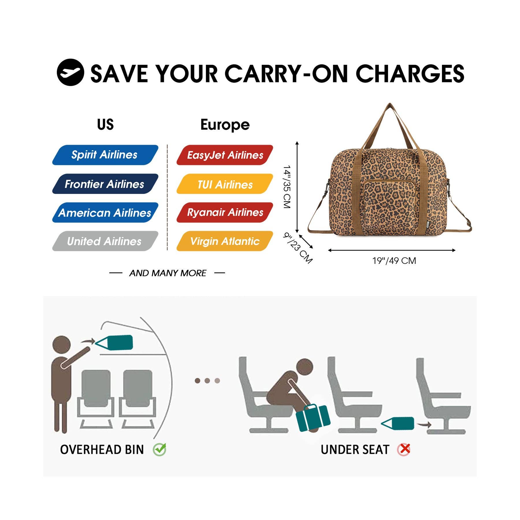 wandf - Wholesale Weekender Bag - Women's - WANDF Leopard  Foldable Travel Duffel Carry on Weekender 40L1