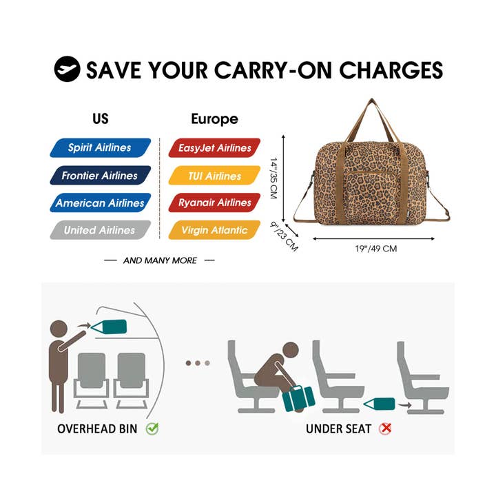 wandf - Wholesale Weekender Bag - Women's - WANDF Leopard Foldable Travel Duffel Carry on Weekender 40L1