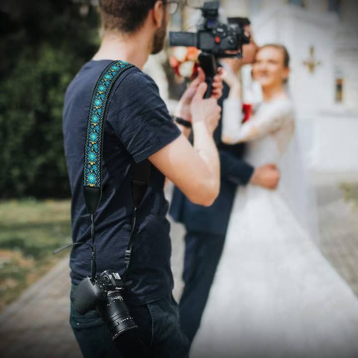 Gradzo - Vendita all'ingrosso Cinghia per fotocamera - Tracolla per fotocamera con ricamo personalizzato - Tracolla per fotocamera in tessuto blu2