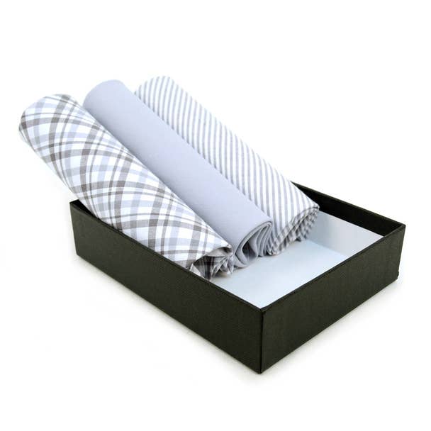 Selini New York - Wholesale Handkerchief - Men's - Men's Cotton Solid, Striped & Plaid Gray Handkerchiefs