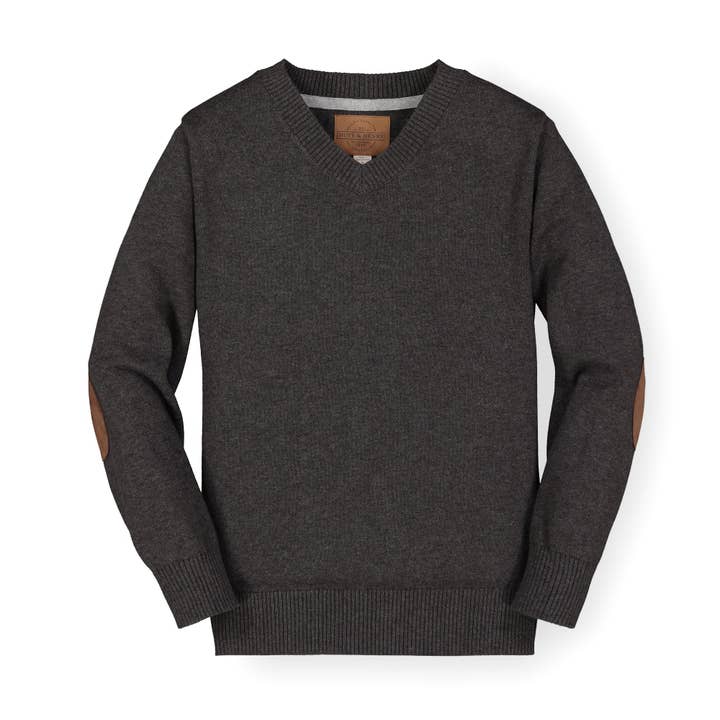 Fine Gauge V-Neck Sweater with Elbow Patches for wholesale by Hope and Henry