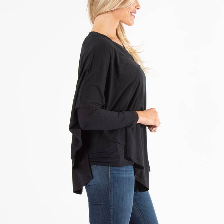 Elsie & Zoey - Wholesale Shirt - Women's - Addie Long Sleeve Black Poncho Top2