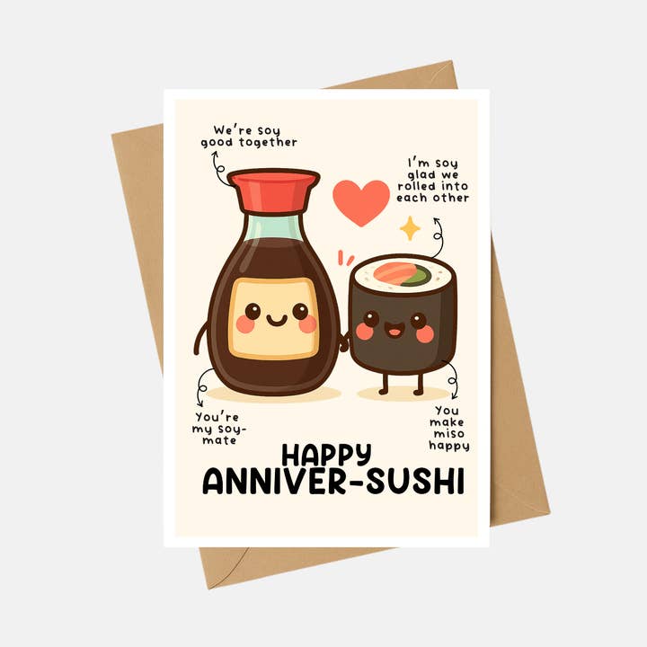 Anniversary Card - Happy Anniver-Sushi Card - A6 for wholesale by The Playful Press
