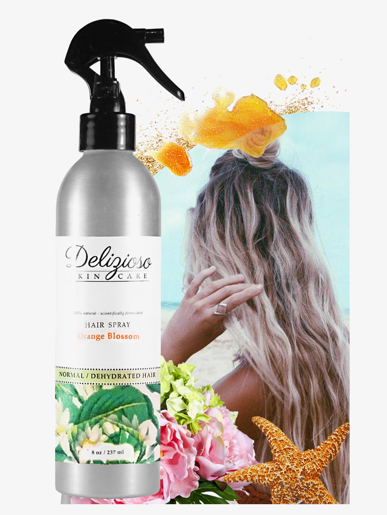 Delizioso Skincare Inc. – wholesale Hair spray – Orange Blossom Glimmer Sea Salt Hair Spray0