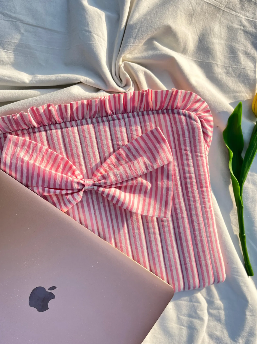 Two Way Street - Wholesale Laptop/Tablet Case - Women's - Pink & Blue Hand Printed Laptop Sleeve with Ruffles  5