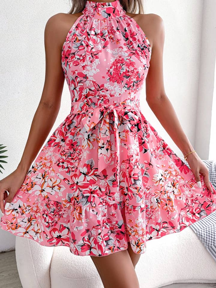 CWDSD4629_SHORT SUMMER LACE-UP FLORAL DRESS WITH RUFFLES for wholesale by NINEXIS