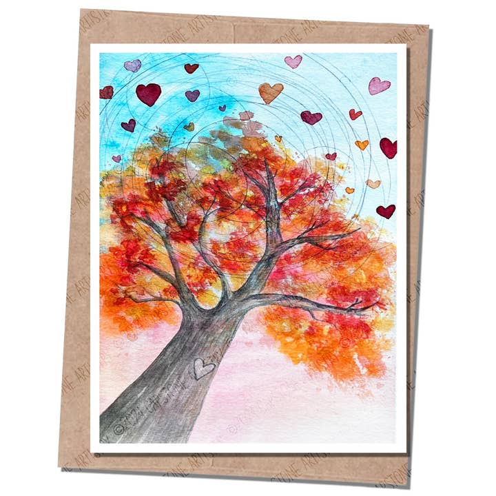 Windswept Hearts Handmade A2 Watercolor Greeting Card for wholesale by Capstone Artistry