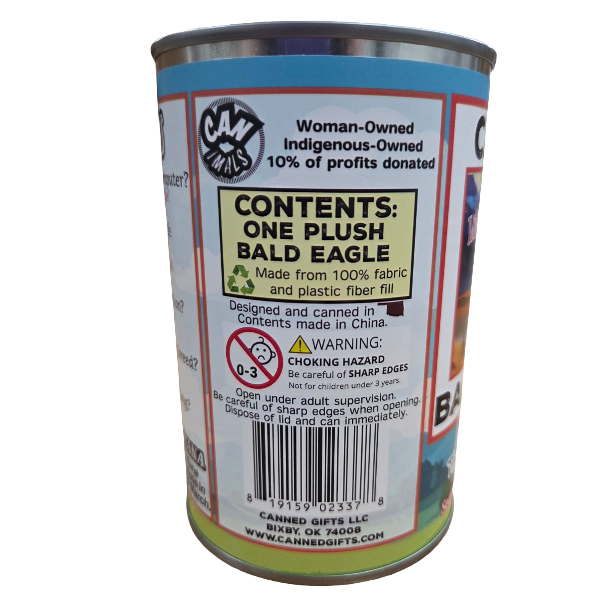 Canned Gifts – wholesale Fyllda/plyschleksaker - Barn och baby – Montana Edition - Konservburk med plysch av vithövdad havsörn med skämt3