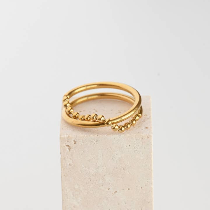 Blueyejewelry – Großhandel Band/Stapelring – Halbe Kette X Ring - Edelstahl Gold Kreuzring5