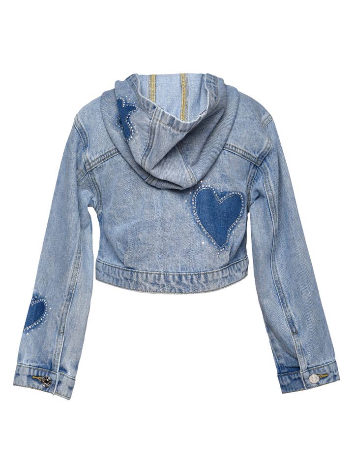 Stonewash Rhinestone Shadow Heart/Flower Denim Jacket for wholesale on Faire1