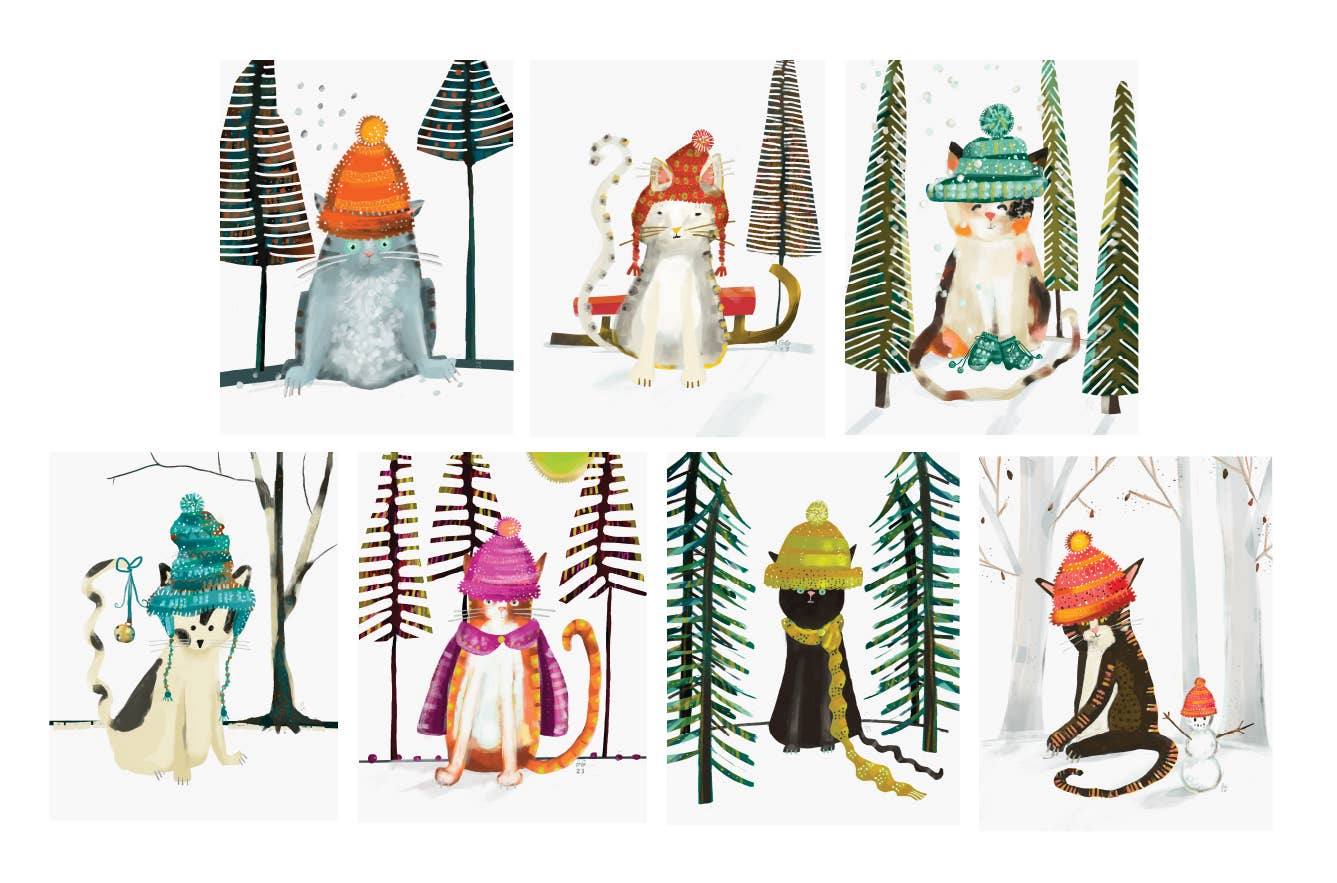 Ginger G. Art - Wholesale Everyday Greeting Card - Family Cats (Cats and Hats) Winter A2 Card3