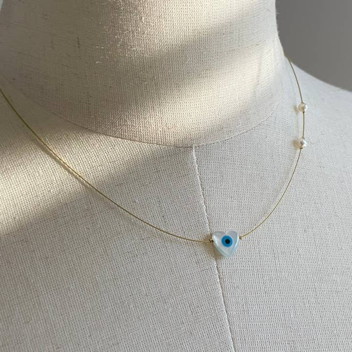 Heart with pearls and lucky eye Necklace for wholesale by Mar&Ella