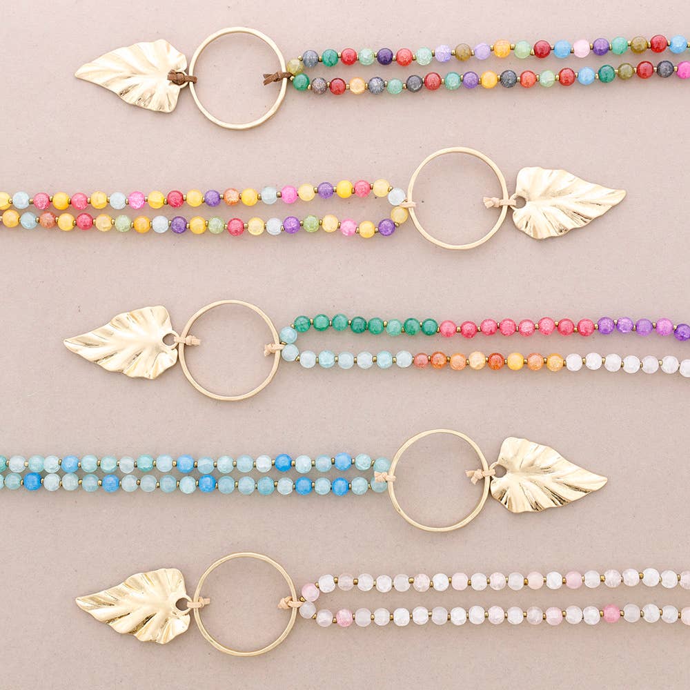 Sonata – wholesale Pendant/charm necklace – Long Crystal Necklace with Circle Metal Leaf Pendant1