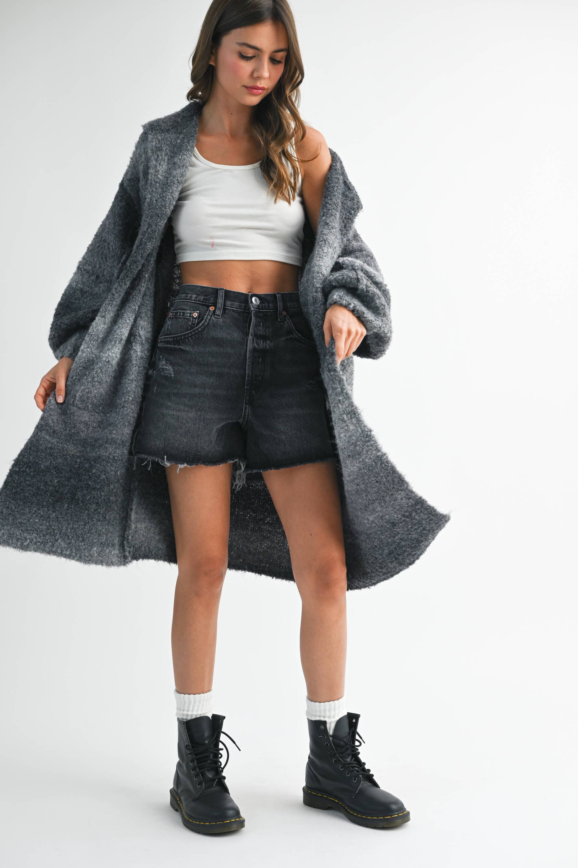 AEMI + CO - Vente Cardigan – femme - Cardigan à capuche Nelsi avec manches ballon et poches20