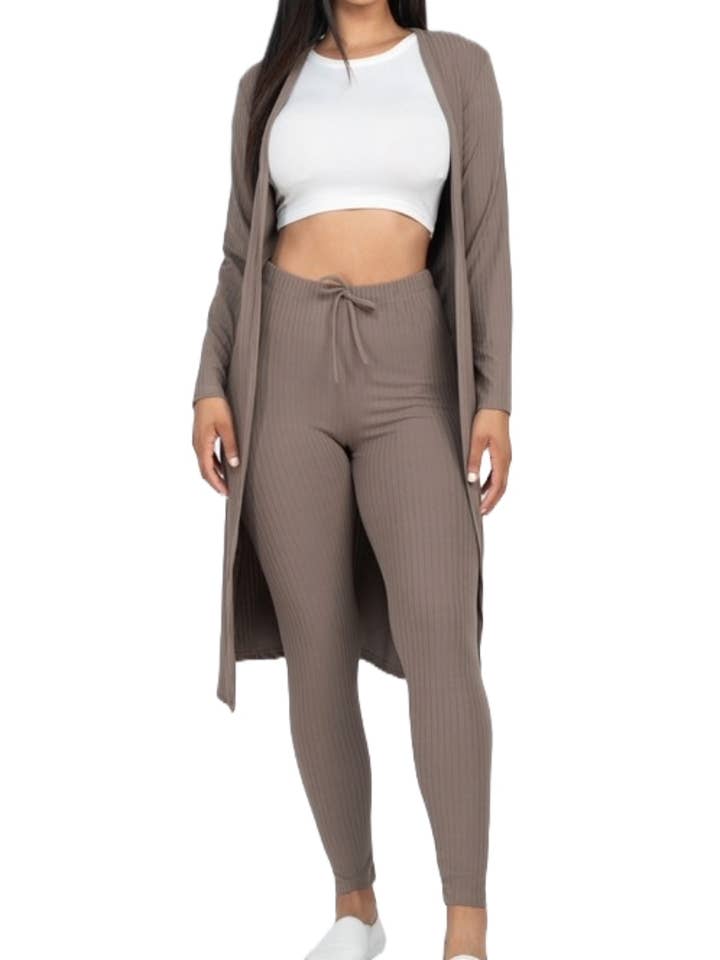 Ribbad lång Cardigan & Leggings Set för wholesale av Vanilla Monkey