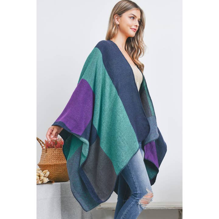 Love and Repeat - Vente Poncho – femme - Poncho cache-cœur rectangulaire géométrique Ruana11