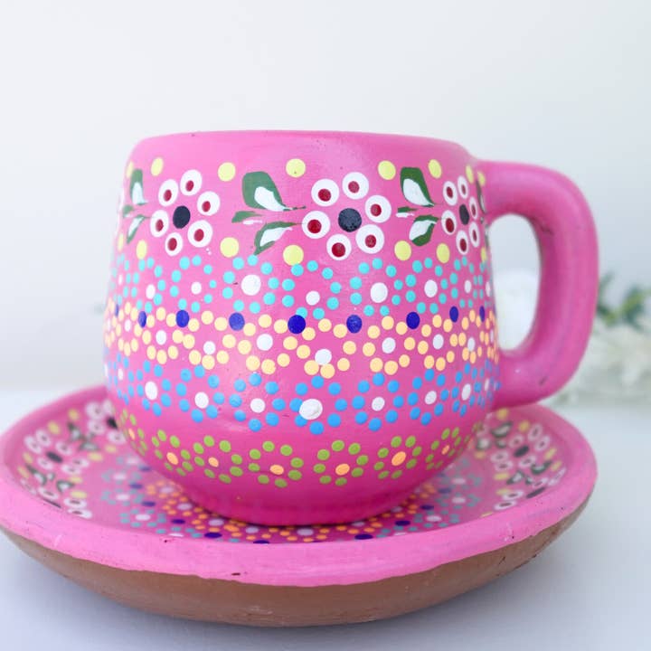 Doña Cata Art - Wholesale Coffee Mug - Taza mexicana Barro Clay with plate4