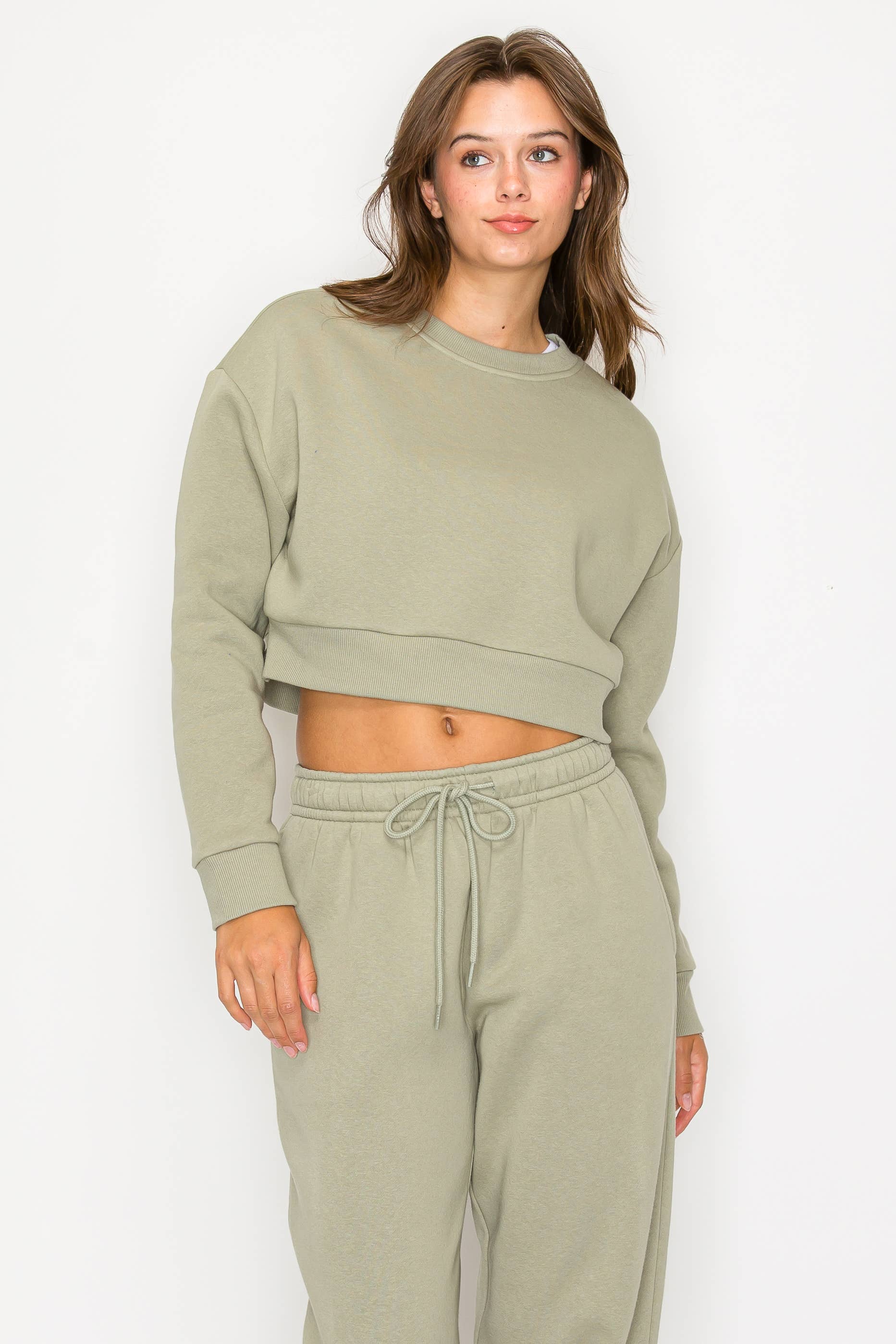 Color 5 - Wholesale Sweatshirt - Women's - Solid color fleece lined cropped basic pull over sweatshirt 25