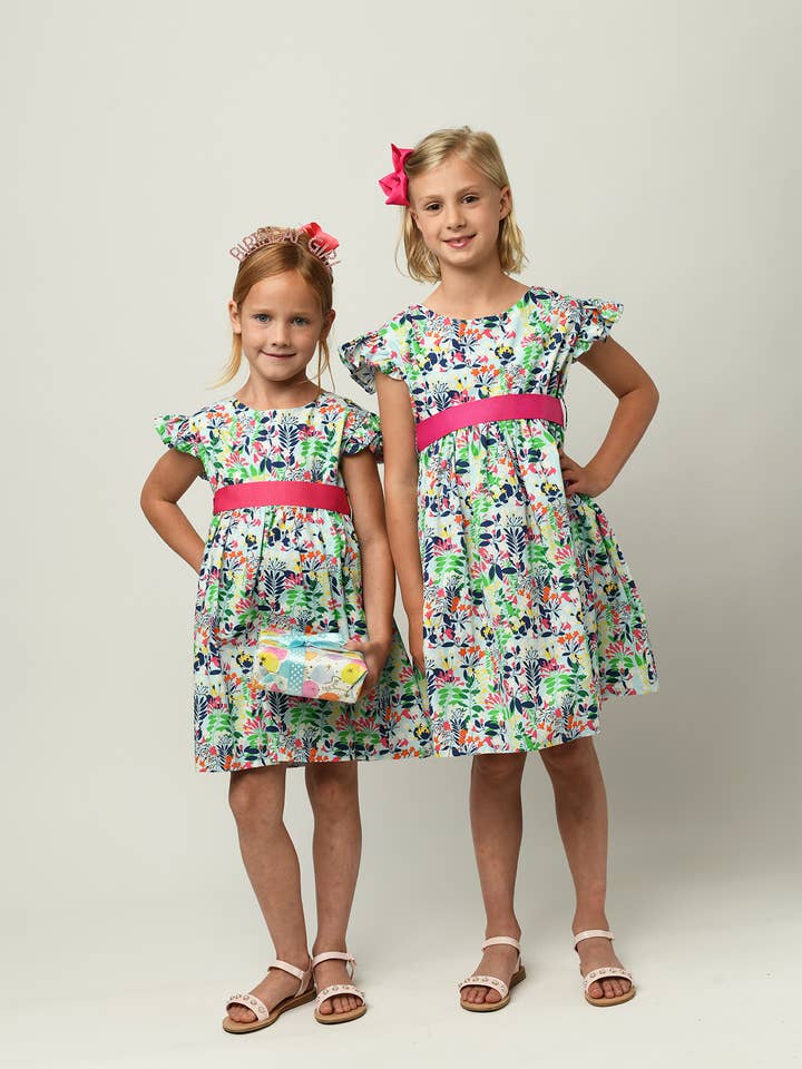 Minna - Wholesale Dress - Kids - Ruffle Sleeve Classic Party Dress - Vibrant Florals 15