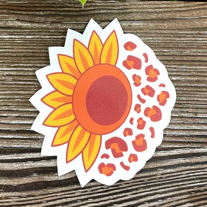 Sunflower Cheetah Print, Die Cut Vinyl Sticker, Boho Fun, Water Resistant, Yellow |Sticker or Magnet for wholesale by Handmade by Marlayna