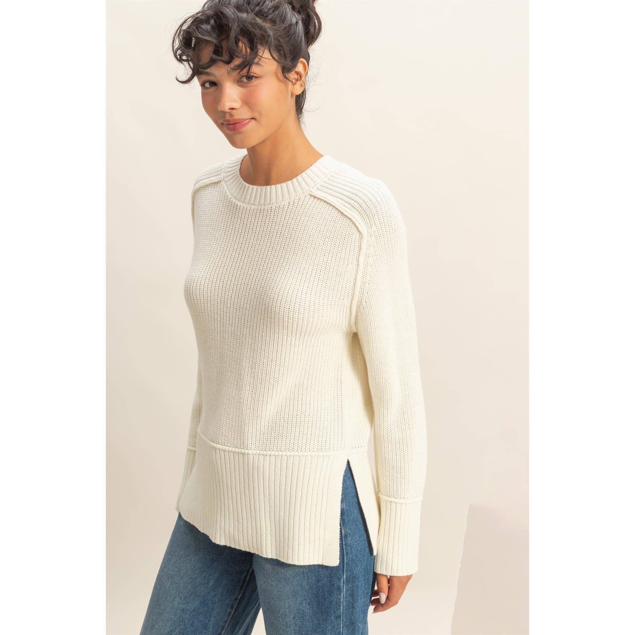 HYFVE - Wholesale Knit Sweater - Women's - Raglan Long Sleeve Side Slit Sweater3