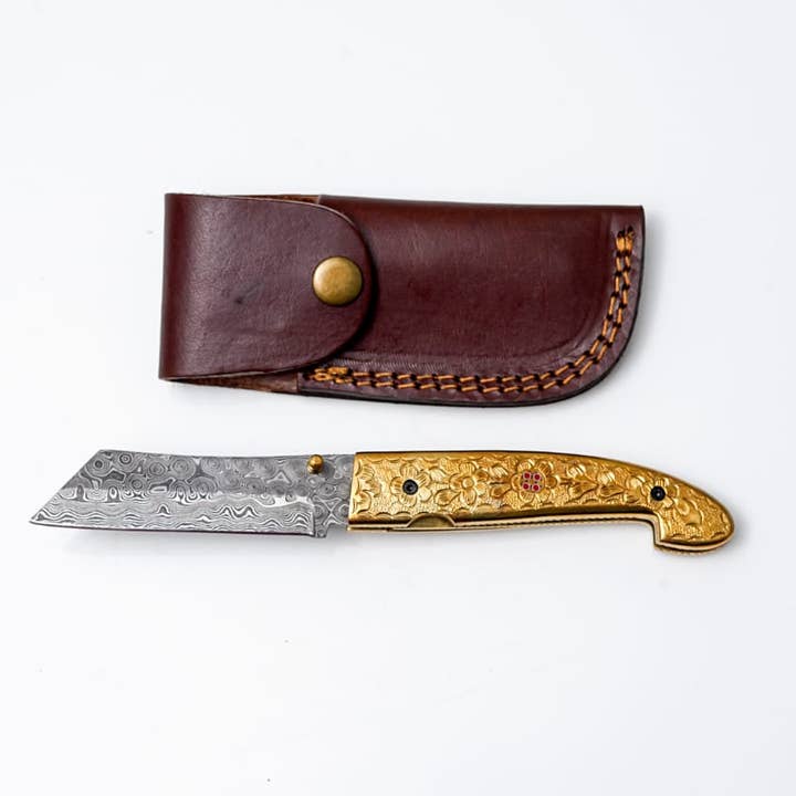 B. Titan Golden Eagle Pocket Knife - Raindrop Damascus folding blade/ EDC/ Hand engraved for wholesale by Titan International