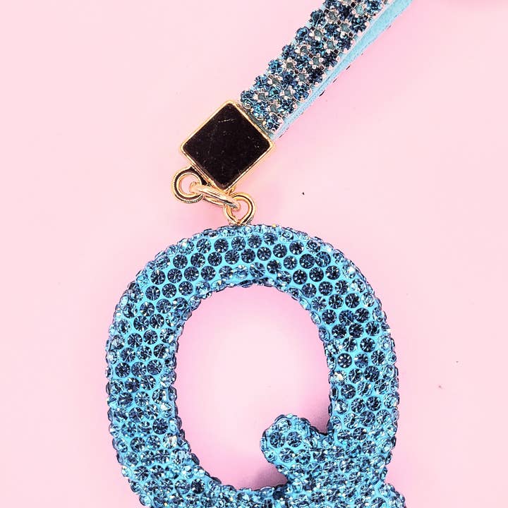 Silver Initial Letter Blue Crystal Key Ring & Bag Charm for wholesale on Faire15