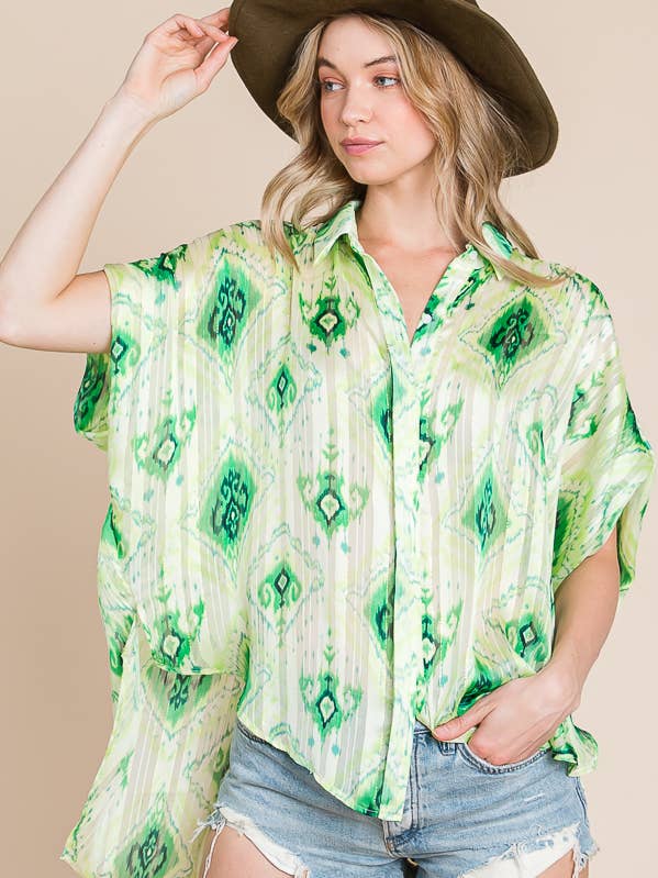 Vente d'usine T1702C Chemise surdimensionnée à manches courtes dolman pour la vente par BUCKETLIST OUTLET